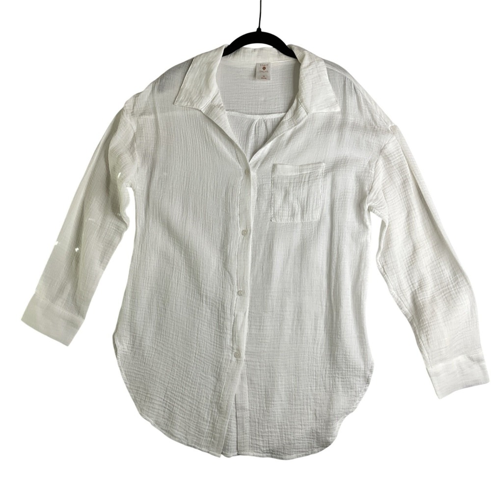 Shade & Shore Oversized Gauzy White Long Sleeve Blouse Tunic Boho Cottagecore XS